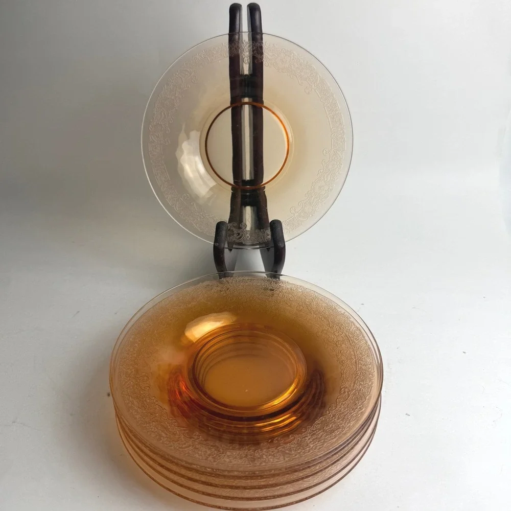 Vintage Amber Fostoria Etched Vesper Amber Plates 6